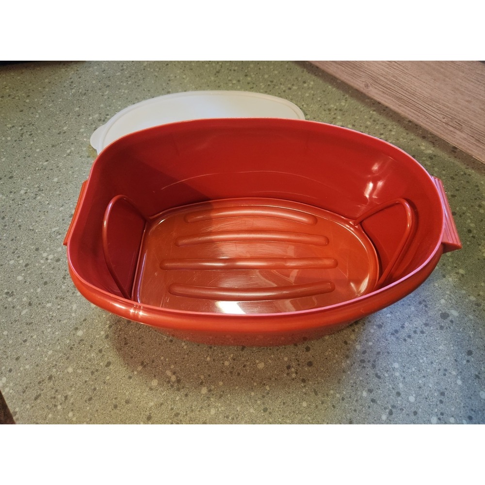 VTG 70s Tupperware Flavor Saver Roast Keeper Orange w/ Lid & Lift Tray - Picture 3 of 5